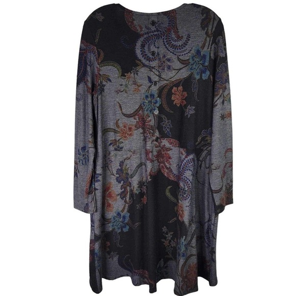 Chicos Tunic Shirt Womens 1 US M Gray Floral LS Longline Pockets Art To Wear - Picture 3 of 13